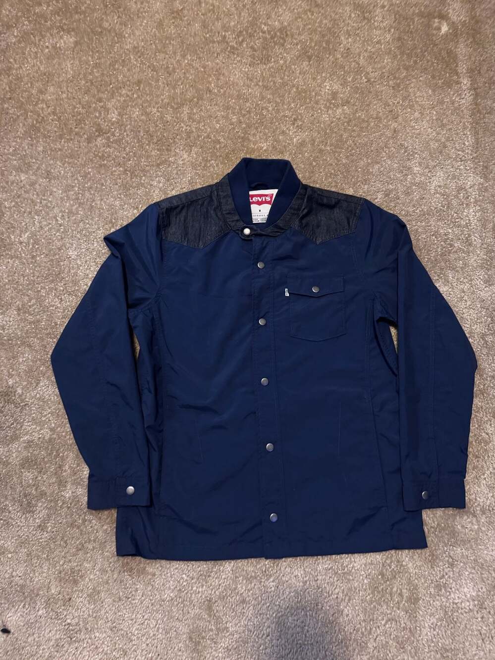 Levis Shirt Mens Large Denim Accent Band Collar Lomg Sleeve Vtg Y2K